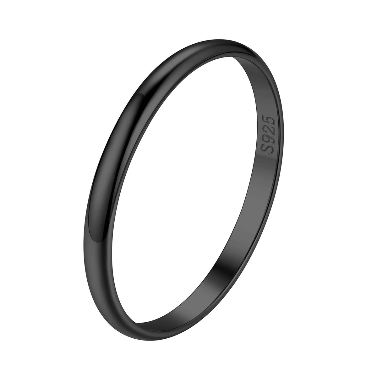 Suplight Small Black Ring Band 925 Sterling Silver Promise Rings for Her Size 10
