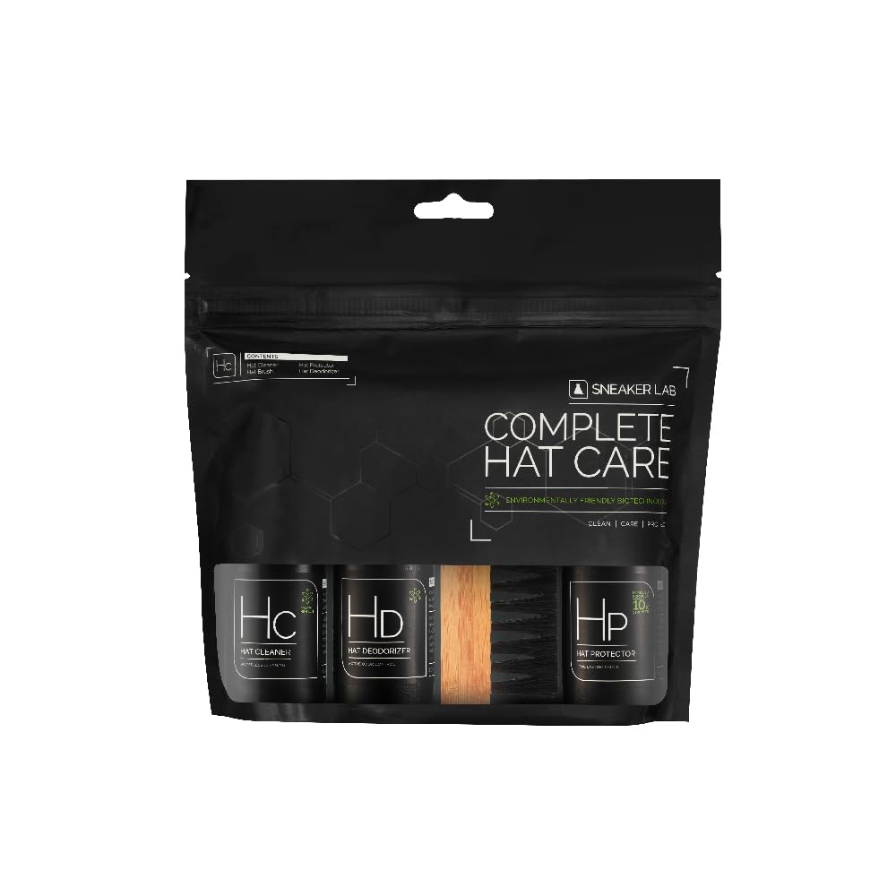 SNEAKER LAB Complete Hat Care Kit - Cleaner + Deodorizer + Protector + Premium Brush - Perfect for Most Materials - 1.7 Fl Oz Bottles