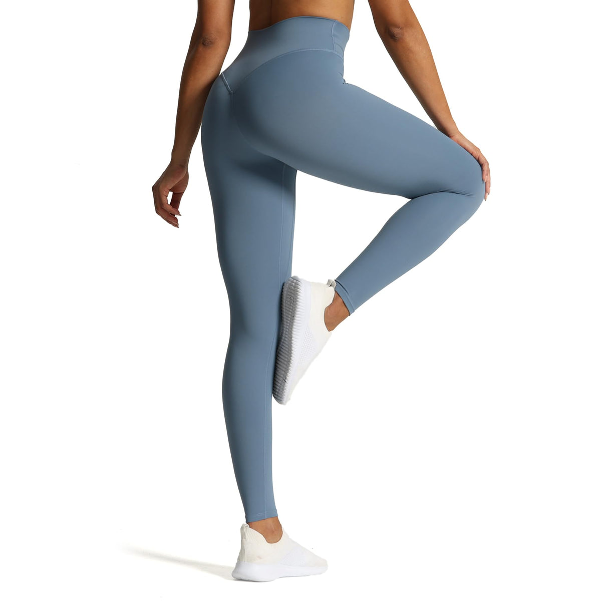 Aoxjox High Waisted Workout Leggings for Women Tummy Control Buttery Soft Yoga Metamorph Deep V Pants 27" (Steel Blue, Small)