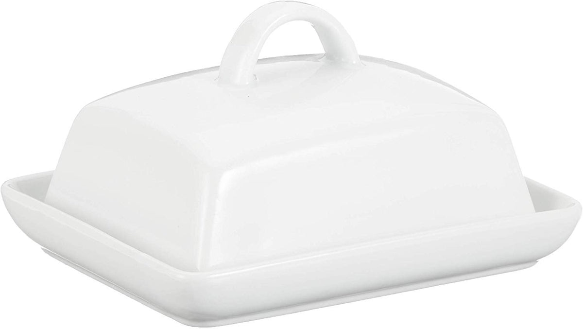 axentia Super White Porcelain Butter Dish with Lid, Traditional Butter Pot, Covered Butter Dish with Handle, Elegant Serving Bowl Tableware, approx. 16 x 8 x 13 cm