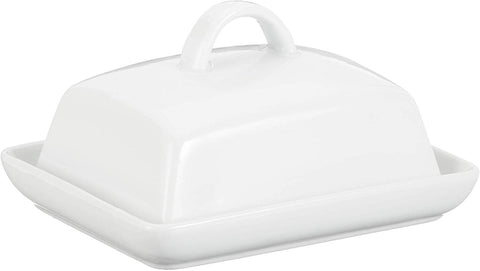 axentia Super White Porcelain Butter Dish with Lid, Traditional Butter Pot, Covered Butter Dish with Handle, Elegant Serving Bowl Tableware, approx. 16 x 8 x 13 cm
