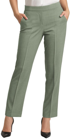 INSAFIANS Women Half Elasticated Pull Up Pants | Ladies Office Wear Trousers | Work Formal (SAGE L27 W8)