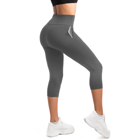 SINOPHANT Capri 3/4 Length Leggings for Women with Pockets High Waisted Buttery Soft Elastic Opaque Leggings for Gym Yoga Sports Grey SM