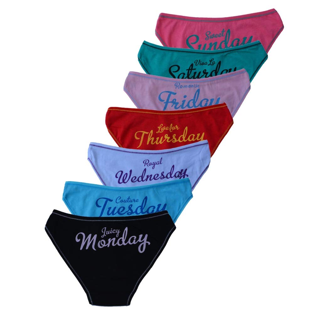 Bestmaple 7 Pack Women Knickers Cotton Underwear Ladies Panties Week Days Printed Briefs (L) Black