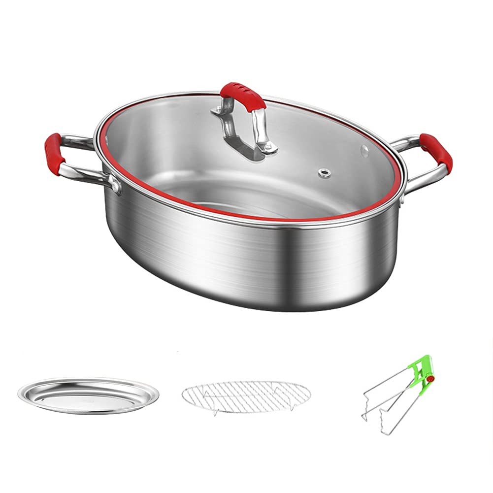 LAIKAIEU Oval Fish Steamer, Professional Stainless Steel Steaming Pot Pan, Large Capacity Multifunction for Steaming Fish/Seafood/Roasting Turkey, Universal for Induction Cooker, Stove (Single Layer)
