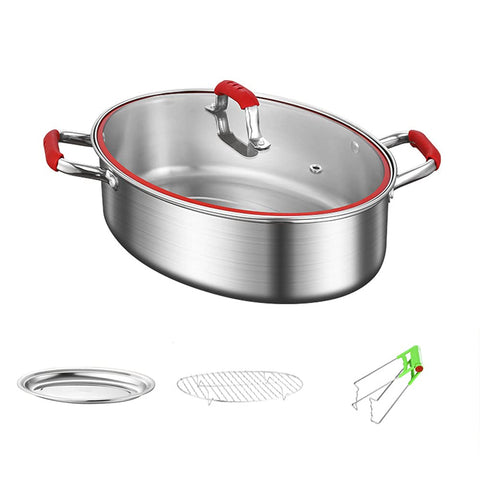 LAIKAIEU Oval Fish Steamer, Professional Stainless Steel Steaming Pot Pan, Large Capacity Multifunction for Steaming Fish/Seafood/Roasting Turkey, Universal for Induction Cooker, Stove (Single Layer)