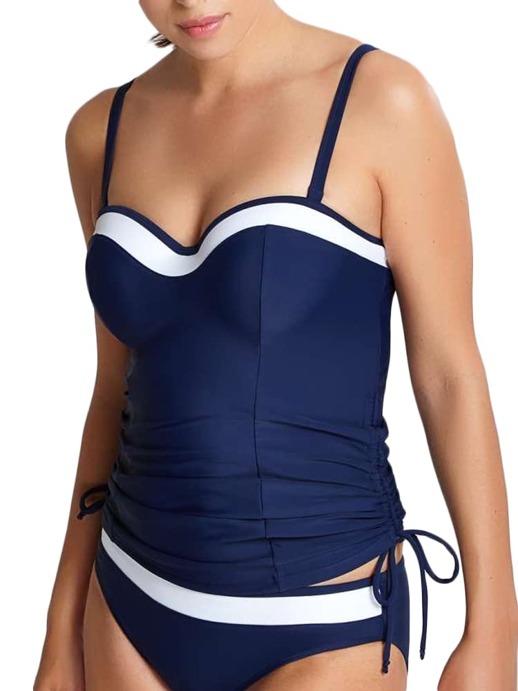 Panache Swim Womens Swim Women's Anya Cruise Bra Sized Molded Bandeau Tankini Top, Navy/White, 34F US