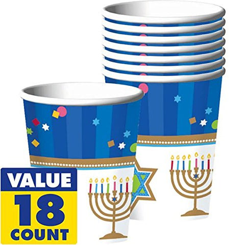 Amscan Joyous Menorah Celebration Cups Tableware, Blue/White, 9 oz
