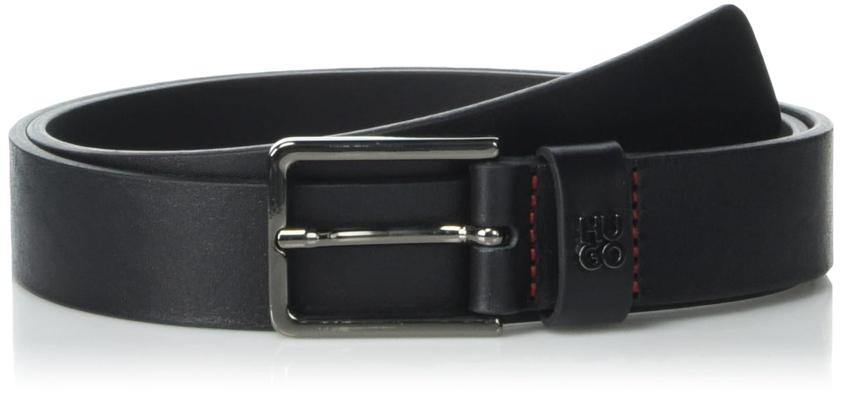 HUGO Stacked Logo Thin Buckle Leather Belt