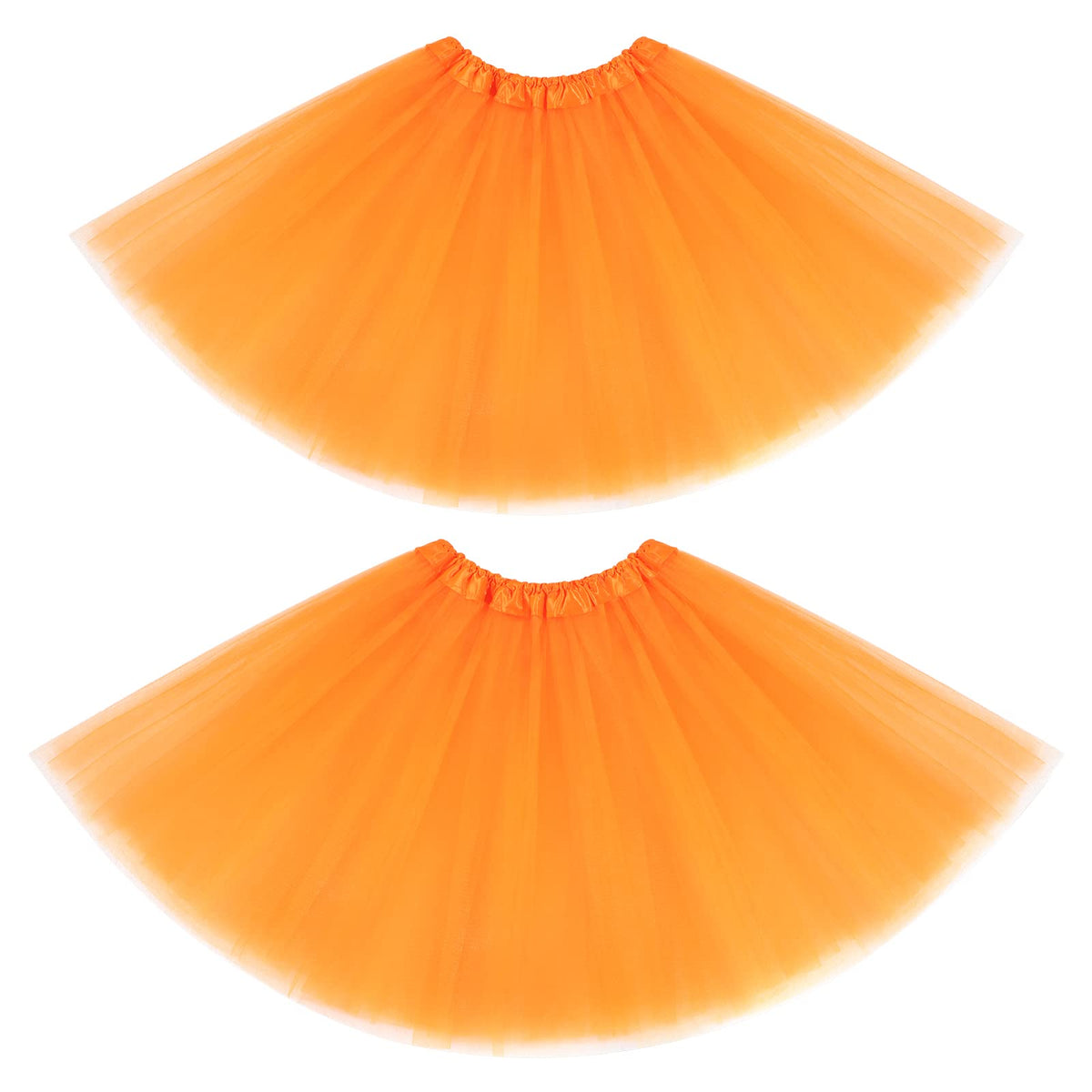 Geyoga 2 Packs Tutu Skirt Elastic Lady Teen Adult Tulle Tutu Skirt Short Ladies 80's Tutu 3/4 Layered Tulle Tutu Skirt(Orange,3 Layer)
