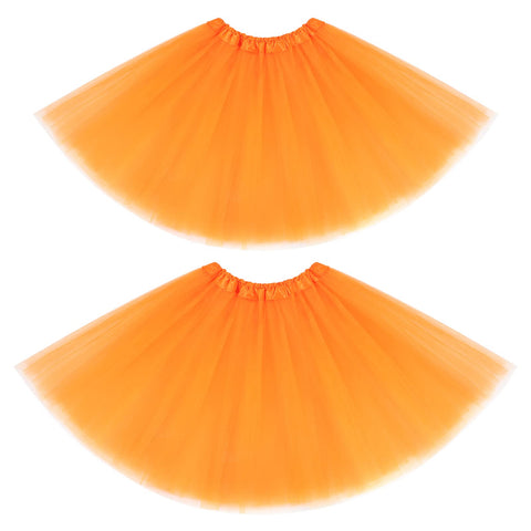 Geyoga 2 Packs Tutu Skirt Elastic Lady Teen Adult Tulle Tutu Skirt Short Ladies 80's Tutu 3/4 Layered Tulle Tutu Skirt(Orange,3 Layer)