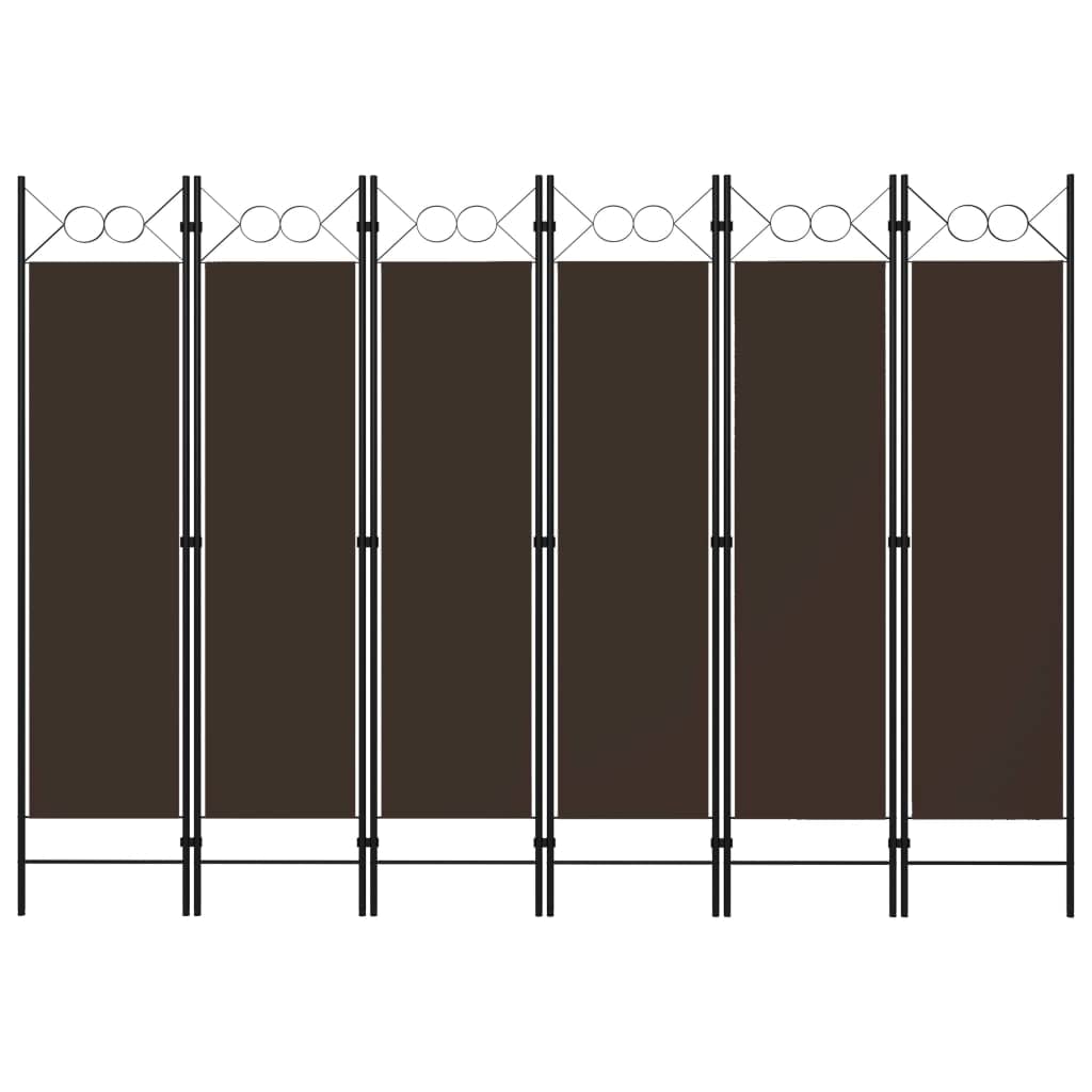 vidaXL Practical and Elegant 6-Panel Room Divider in Brown - Free Standing, Powder-Coated Iron Frame, Fabric Screens, Space Efficient, Easy to Fold, Perfect for Creating Privacy