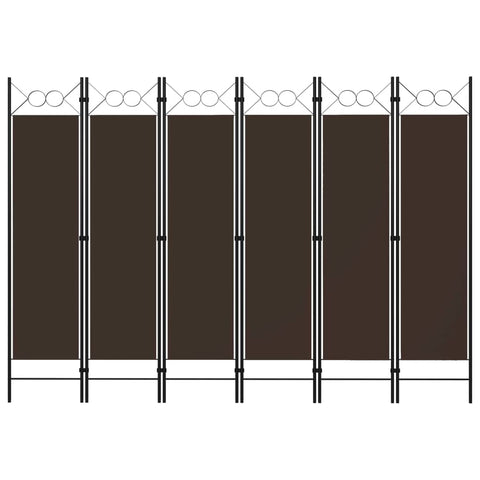 vidaXL Practical and Elegant 6-Panel Room Divider in Brown - Free Standing, Powder-Coated Iron Frame, Fabric Screens, Space Efficient, Easy to Fold, Perfect for Creating Privacy