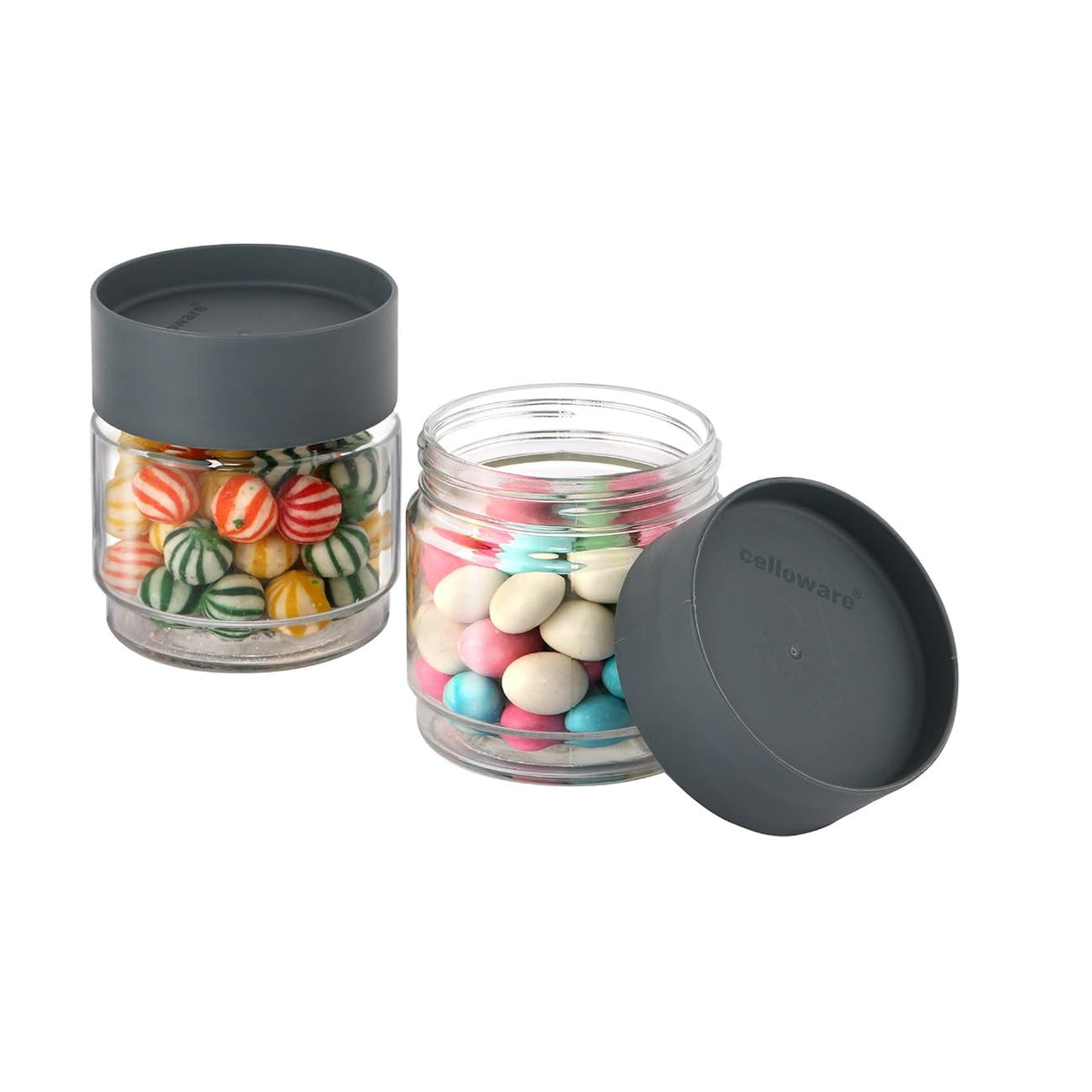 Cello Modustack Glassy Storage Jar, Stackable, Clear,Set of 2, 500ml Each, Grey, Small
