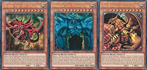 Yu Gi Oh Egyptian God Card Set - Egyptian Gods - Slifer of the Sky Dragon (LDK2-DES01), Obelisk of the Tormentor (LDK2-DES02), The Winged Dragon of Ra (LDK2-DES03) - German - German