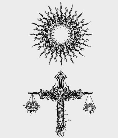2 Pieces Of Cross Eclipse Tattoo Stickers Waterproof And Long-Lasting High-End Dark Semi-Permanent Simulation