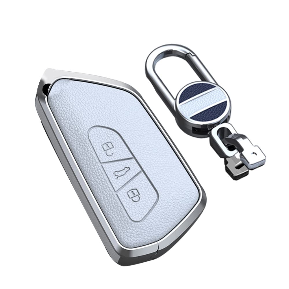 SANRILY Keyless Premium Metal and Leather Key Fob Cover for VW ID.4 2020 Skoda Octavia Seat Leon MK4 Key Case for VW Golf 8 Key Fob with Keychain White
