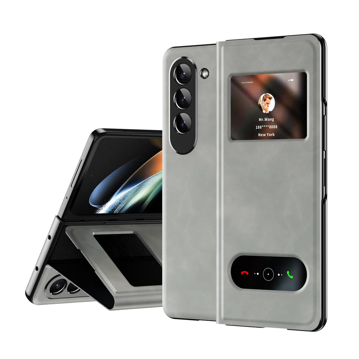 XIMAND for Samsung Galaxy Z Fold 6 Maghetic Flip Folding Case, Open Window Design, High Luxurious Business Napa Leather Hidden Kickstand Full Body Hinge Protective Slim Cover - White