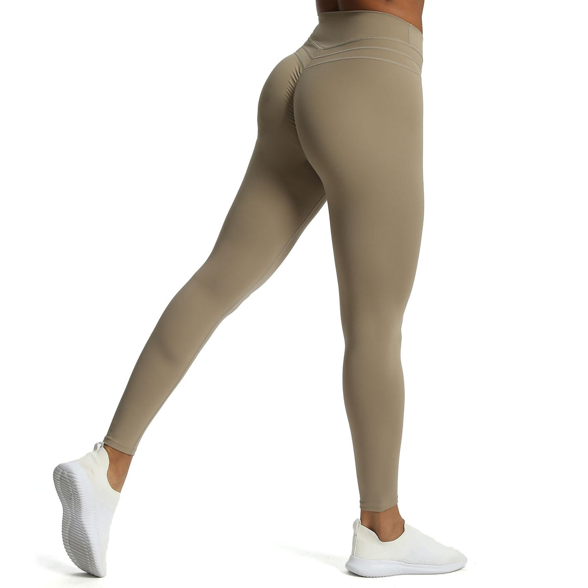 Aoxjox High Waisted Workout Leggings for Women Scrunch Tummy Control Luna Buttery Soft Yoga Pants 26" (Taupe, Small)