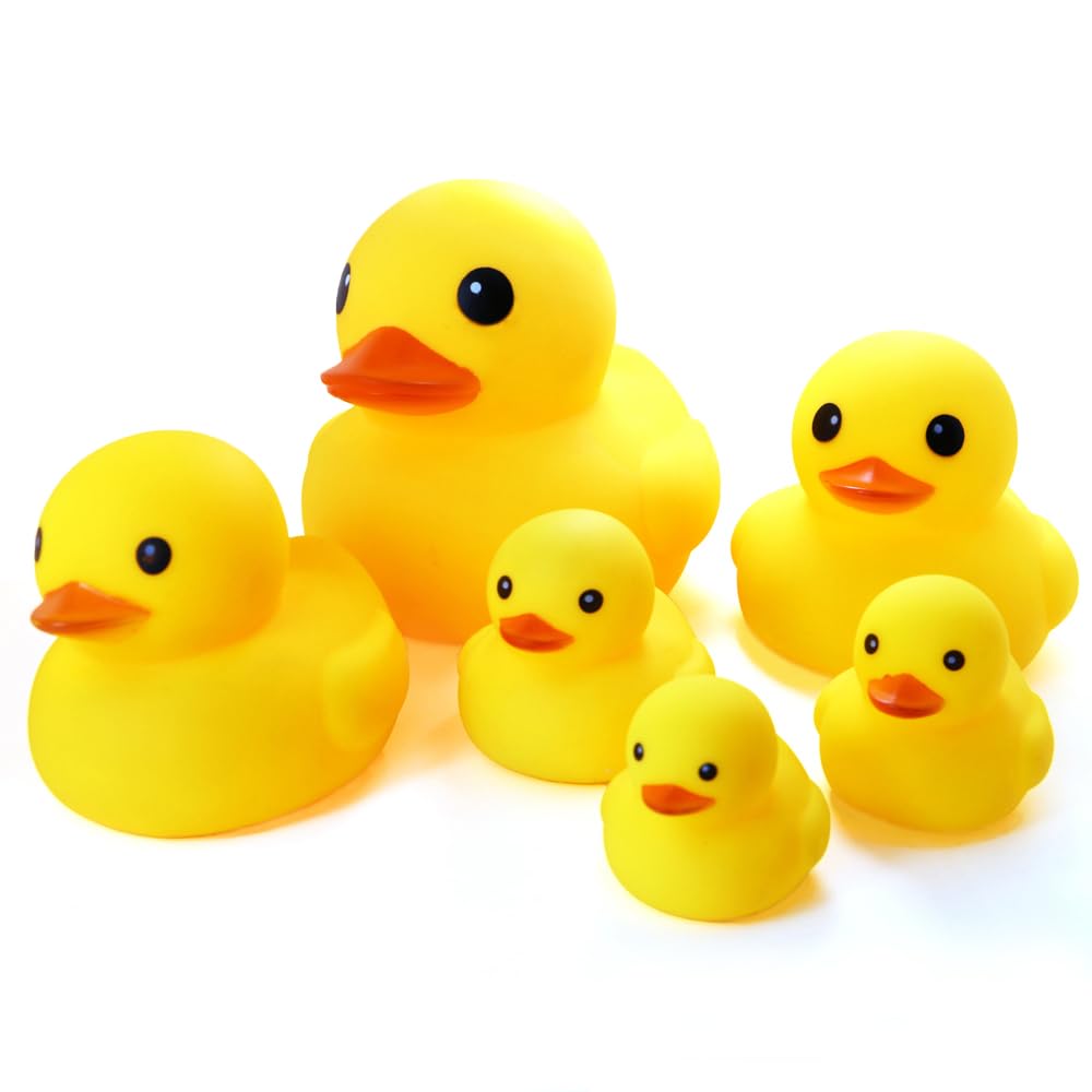 Novelty Place Six Rubber Duck Family Pack Ducky Float and Squeak Baby Bath Toy Ducks for Kids (Pack of 6)