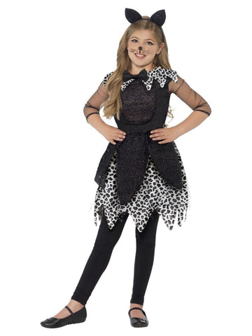 Smiffys Deluxe Midnight Cat Costume, Black with Dress, Tail & Cat Ear Headband, Halloween Child Fancy Dress, Cat Dress Up Costumes