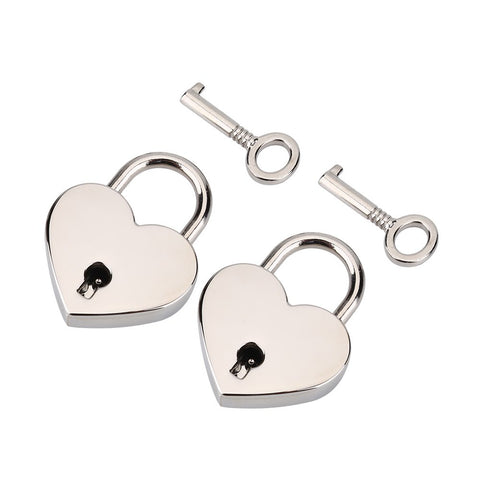 Mini Padlock, 2Pcs Heart Shaped Keys Padlock Polished Metal Locks for Jewelry Box Luggage Handbag Suitcase Diary Book 1.18 x 1.53 x 0.23inch (Nickel Color)