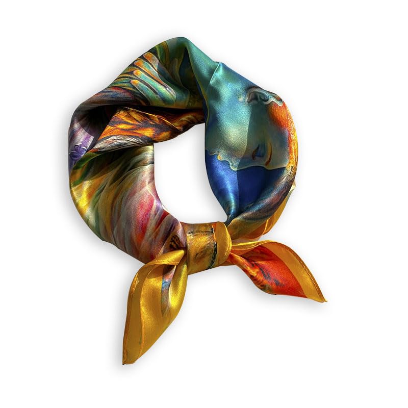 Weximil 100% Mulberry Silk Neck Scarf - 21'' x 21'' Lightweight Neckerchief - Women Men Small Square Digital Printed Scarves, 059, S