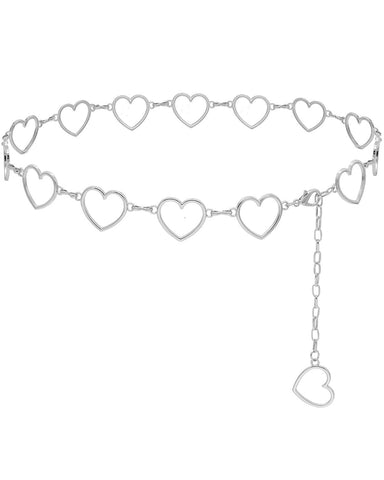 KGDUYC Women's Fashion Waist Belt Metal Chain Belt Adjustable Waist Chain Hip Chain for Dresses, Belly Chain Silver, Waist Chain, Heart-Shaped Waist Chain, Belt Y2K, Chain Belt