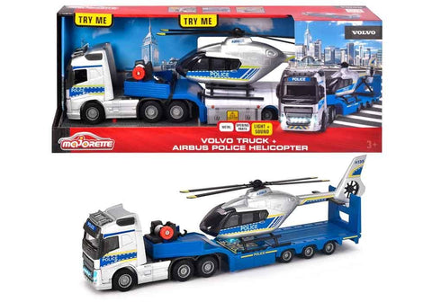 MOJORETTE - Grand Series Volvo FH-16 Police Truck (35 cm) and Airbus H135 Helicopter (25.5 cm), Scale 1:43, Made of Metal and Plastic, Licensed by Volvo and Airbus (213716000038)