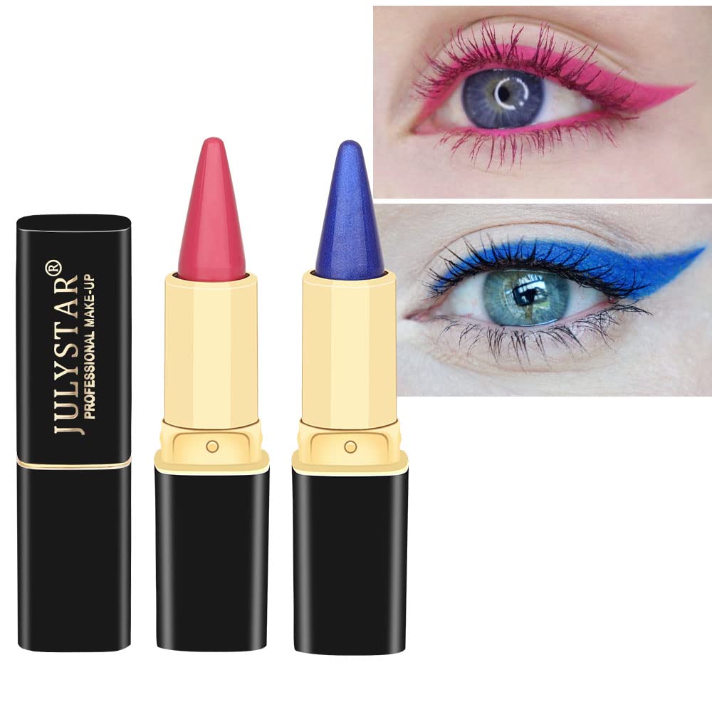 2Pcs Red & Blue Cream Gel Eyeliner Stick, Waterproof & Smudge-resistant, Glides On Easily To Create Any Look, Charcoal matte shimmer, Richly Pigmented and Creamy,Makeup Eye-liners for Women Girls(Red & Blue)
