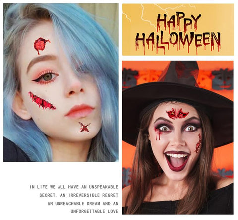 Halloween Zombie Tattoos,Halloween Temporary Tattoos Makeup Kit,10 Sheets 3D Fake Stitches Tattoos Cut Face Wound Chucky Tatoos For Kids Women Men Boys Girls Zombie Makeup Sticker(StyleS)