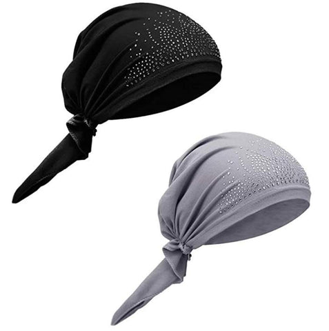 Women Crystal Pleated Chemo Hat Turban Cap Breathable Beanie Bandana Cap Sweat Absorbent Cotton Under Scarf Hijab Tube Cap Quickly Dry Elastic Head Wrap Hat Headscarf for Hair Loss, Cancer Patients