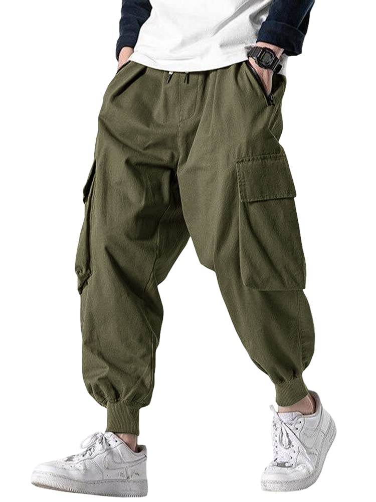 Men's Joggers Pants Casual Baggy Cotton Drawstring Tapered Sweatpants Cargo Hippie Loose Fit Trousers with Multi-Pocket X-Large