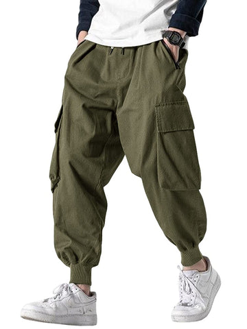 Men's Joggers Pants Casual Baggy Cotton Drawstring Tapered Sweatpants Cargo Hippie Loose Fit Trousers with Multi-Pocket X-Large