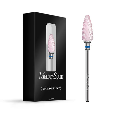 MelodySusie Ceramic Nail Drill Bit, 3/32'' (2.35mm) Professional Acrylic Nail File Flame Drill Bit for Manicure Pedicure Cuticle Gel Nail Polishing, Beginners Bits, Pink, Series Bit-S, Medium