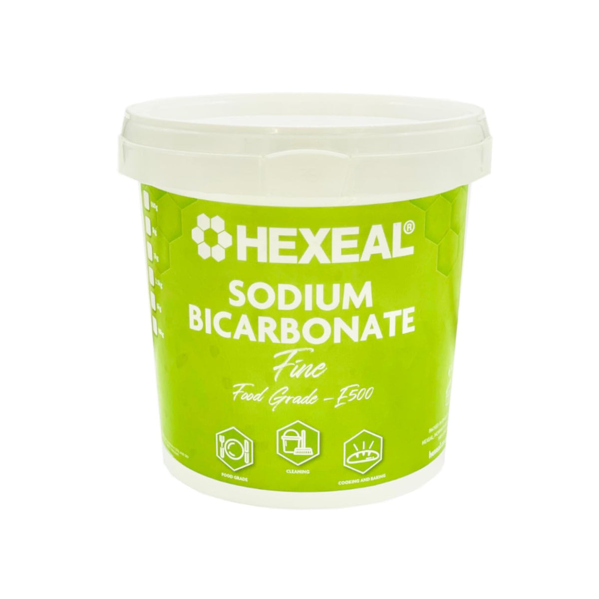 Hexeal 1kg Sodium Bicarbonate - 1kg Bucket of Food Grade Baking Soda for Cooking, Baking, Home Cleaning & Bath Bombs - Fine Powder, Deodorises & Removes Grime - FCC E500