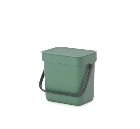 Brabantia Sort & Go Food Trash Can (0.8 Gal/Fir Green) Small Countertop Kitchen Compost Caddy with Handle & Removable Lid, Easy Clean