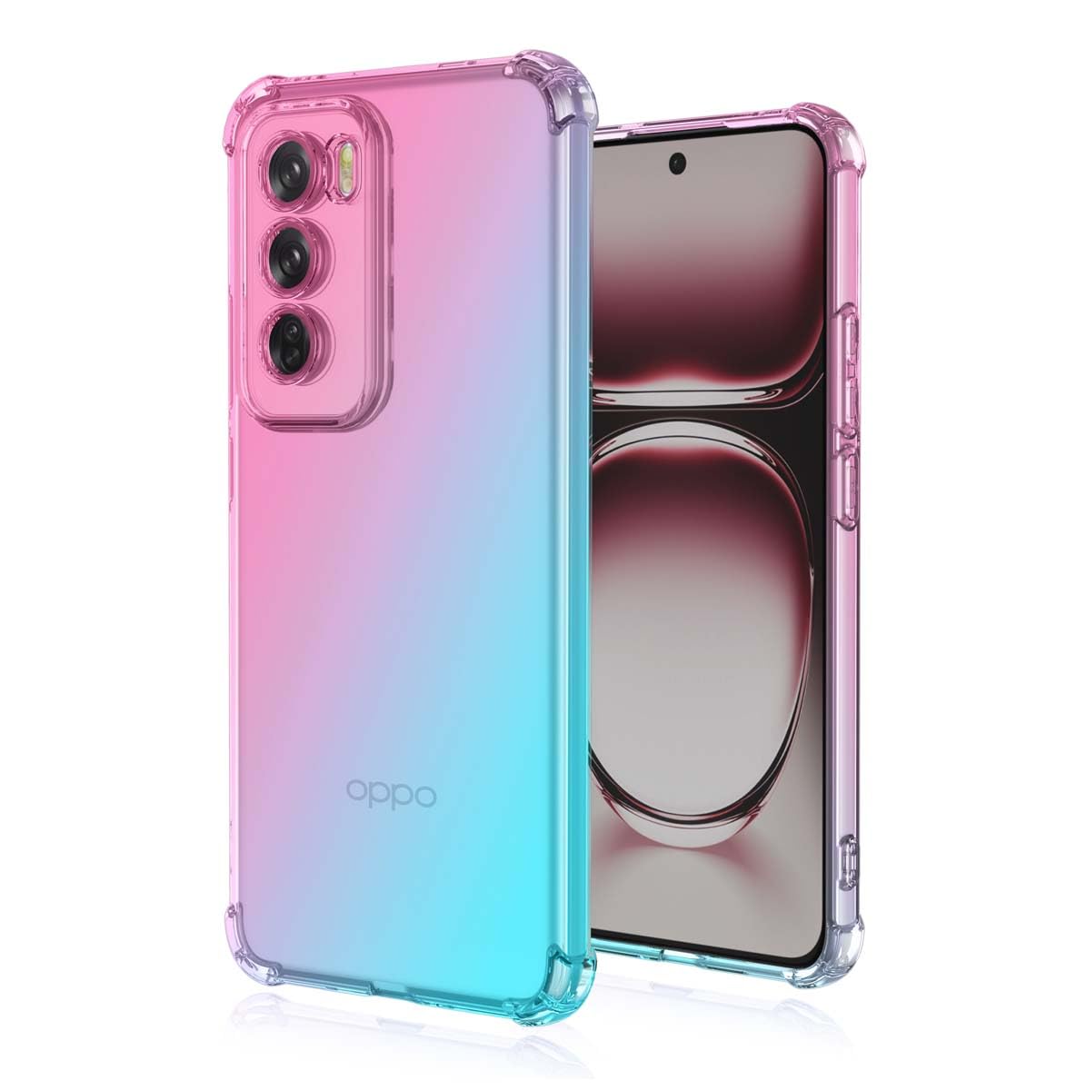 GOKEN Case for Oppo Reno 12 5G, TPU Shockproof Phone Cover with Gradient Color Design, Slim Soft Clear Silicone Bumper Protective Shell, Pink/Green