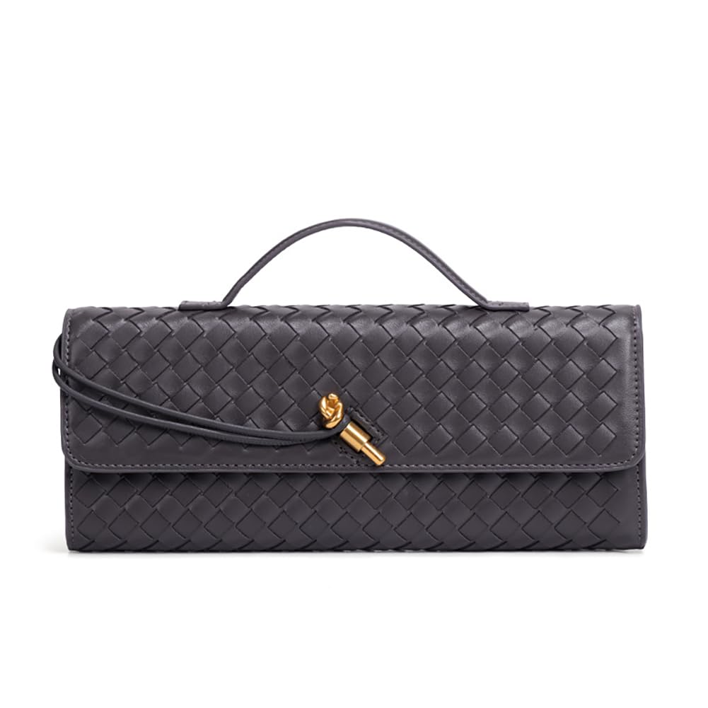 Dreubea Women's Handmade Woven Evening Bag Casual Leather Shoulder Handbag Fashion Crossbody Clutch Purse Dark Grey