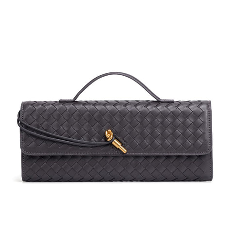 Dreubea Women's Handmade Woven Evening Bag Casual Leather Shoulder Handbag Fashion Crossbody Clutch Purse Dark Grey