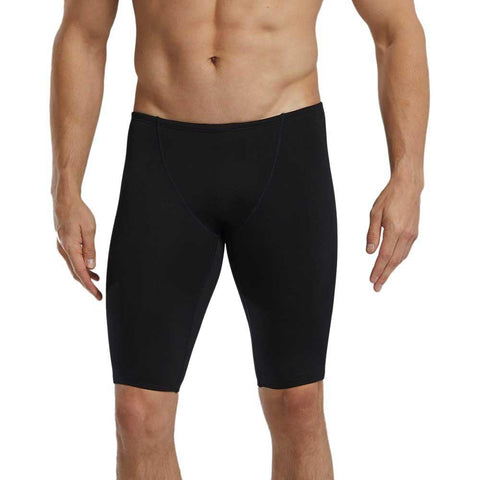 TYR Men's Durafast Elite Solid Jammer Swimsuit, Black/Logo, 36