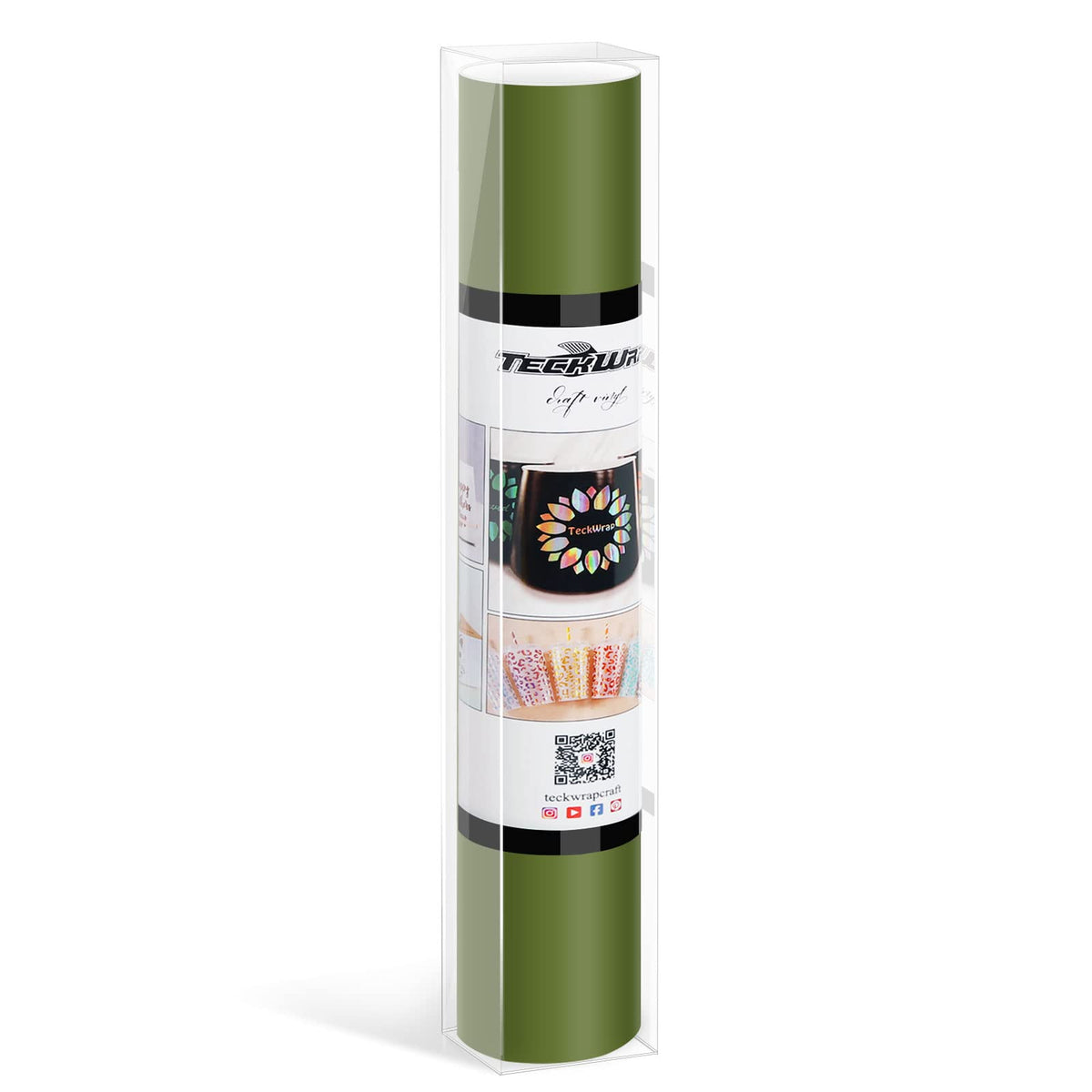 TECKWRAP Matte Olive Green 001 Vinyl Smart Adhesive Vinyl Permanent,13in x 5ft, Vinyl for HandCrafting Decal Projects, Compatible with Explore3/Maker3