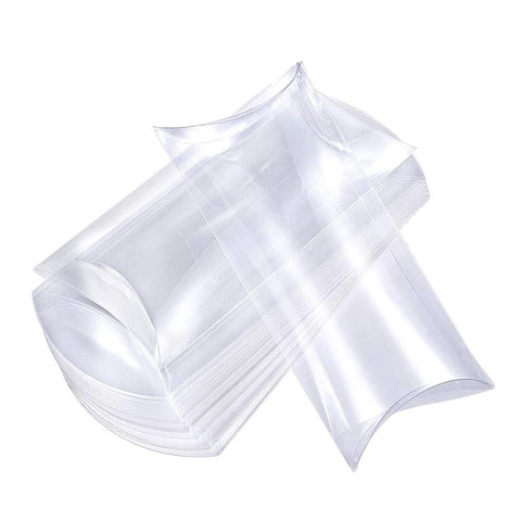 BENECREAT 30PCS 14x6.5x2.5cm Clear Plastic Pillow Favor Box with Protective Film, Candy Treat Gift Box for Wedding Party Shower Packing Box