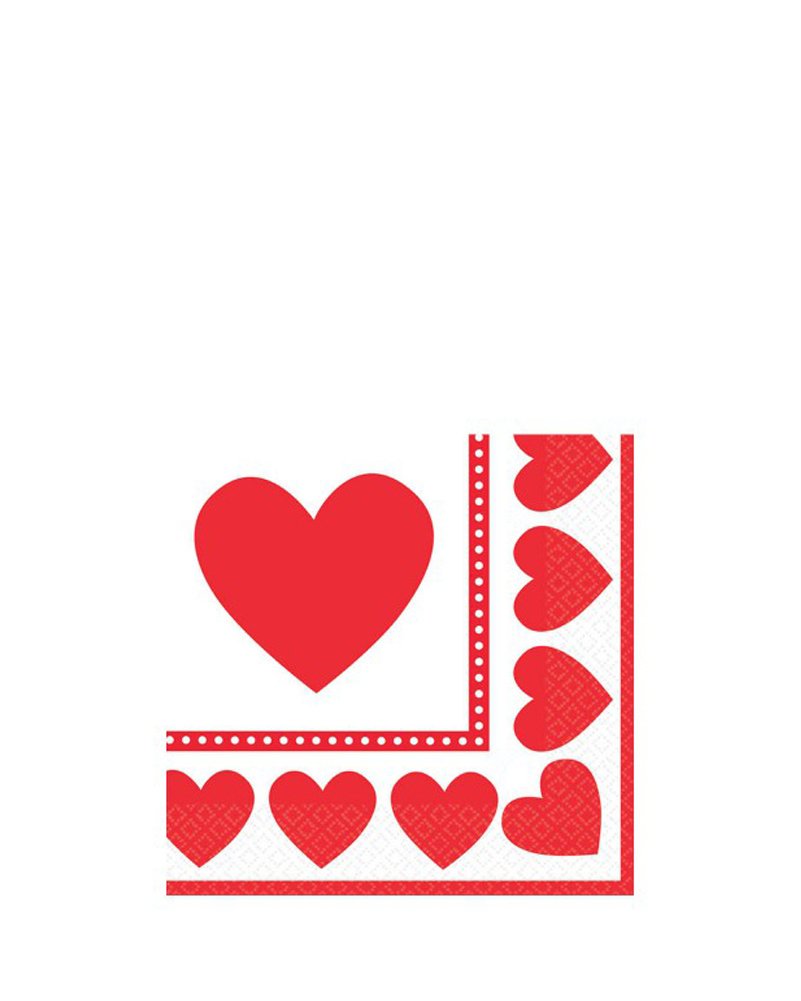 Amscan Sweet Love Valentine's Day Party Beverage Napkins Tableware (16 Pack), 5.5" x 5.5", Red/White