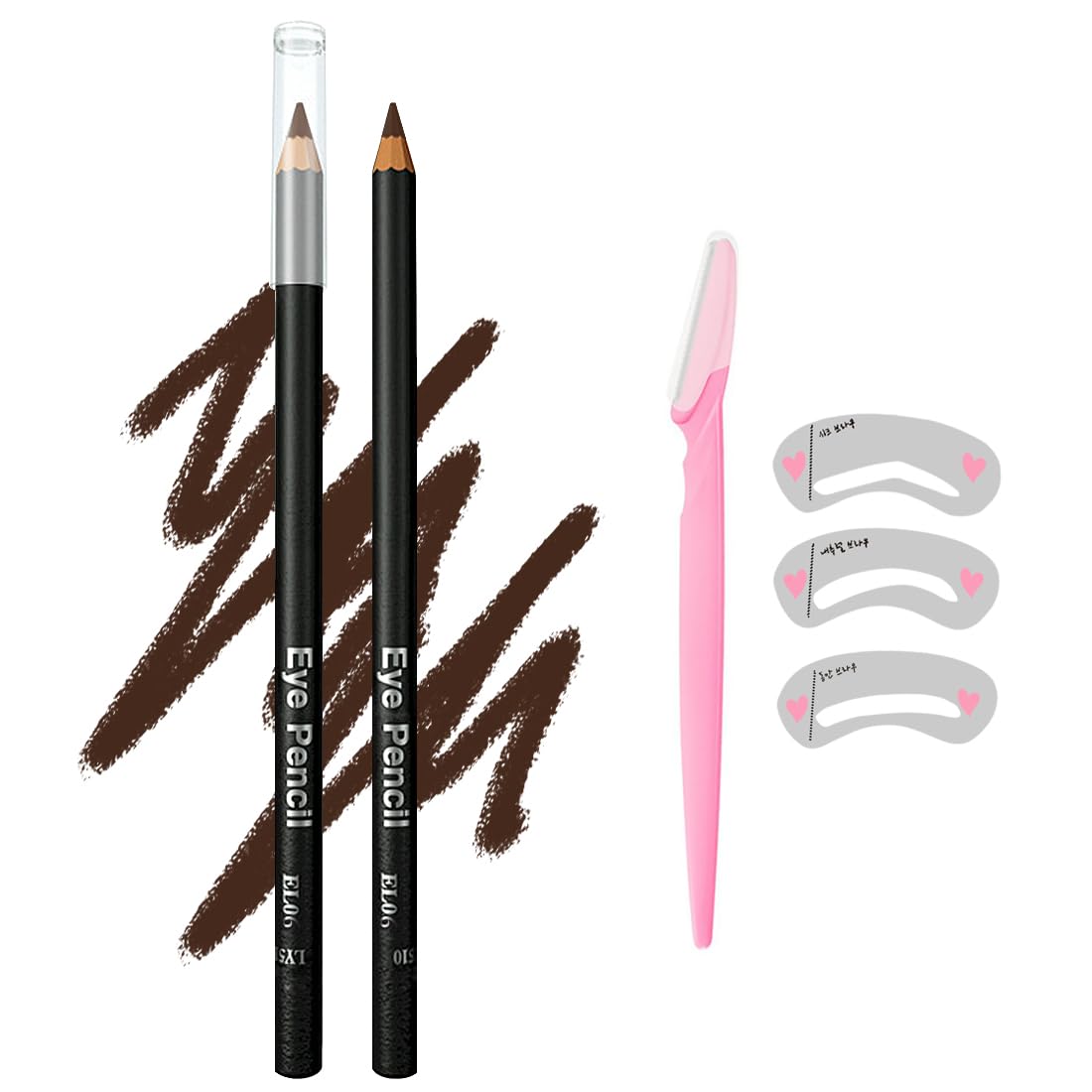 Eyebrow Pencil, Waterproof, Professional Long-lasting Eyebrow Pencil, ?5-in-1?Eyebrow Pencil *1; Eyebrow Razor *1; Eyebrow Stencil *3, Dark Brown #-0116011