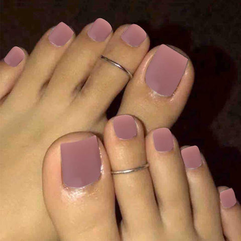 Outyua Solid Square Fake Toenails Matte Press on Toe Nails Short Acrylic False Toes Nails Artificial Beach Full Cover Toenail for Women 24 Pcs (Dark Nude)