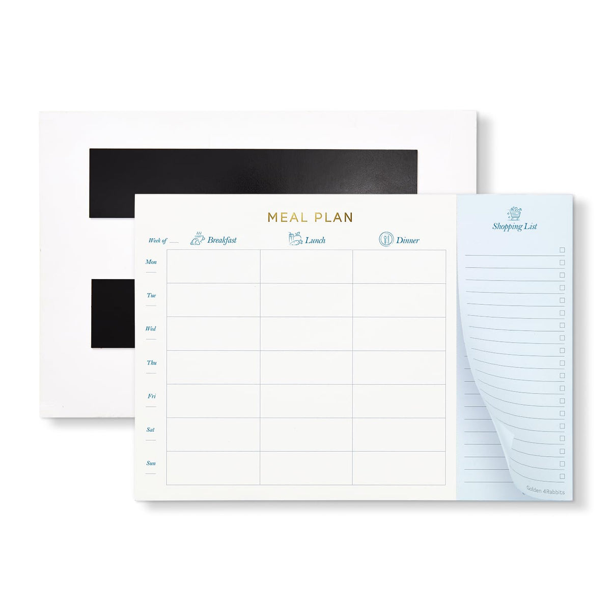 Golden 4Rabbits Meal Planner and Grocery List - 7â€x10â€ Magnetic Meal Planner for Refrigerator - 60 Page Meal Plan and Grocery List Pad - Weekly Meal Planner Magnetic Pad - Meal Planning Notepad