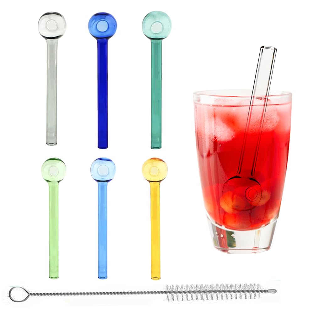 Set of 6 Colored Thick Glass Water Pipe Oil Burner Accessories with Cleaning Brush