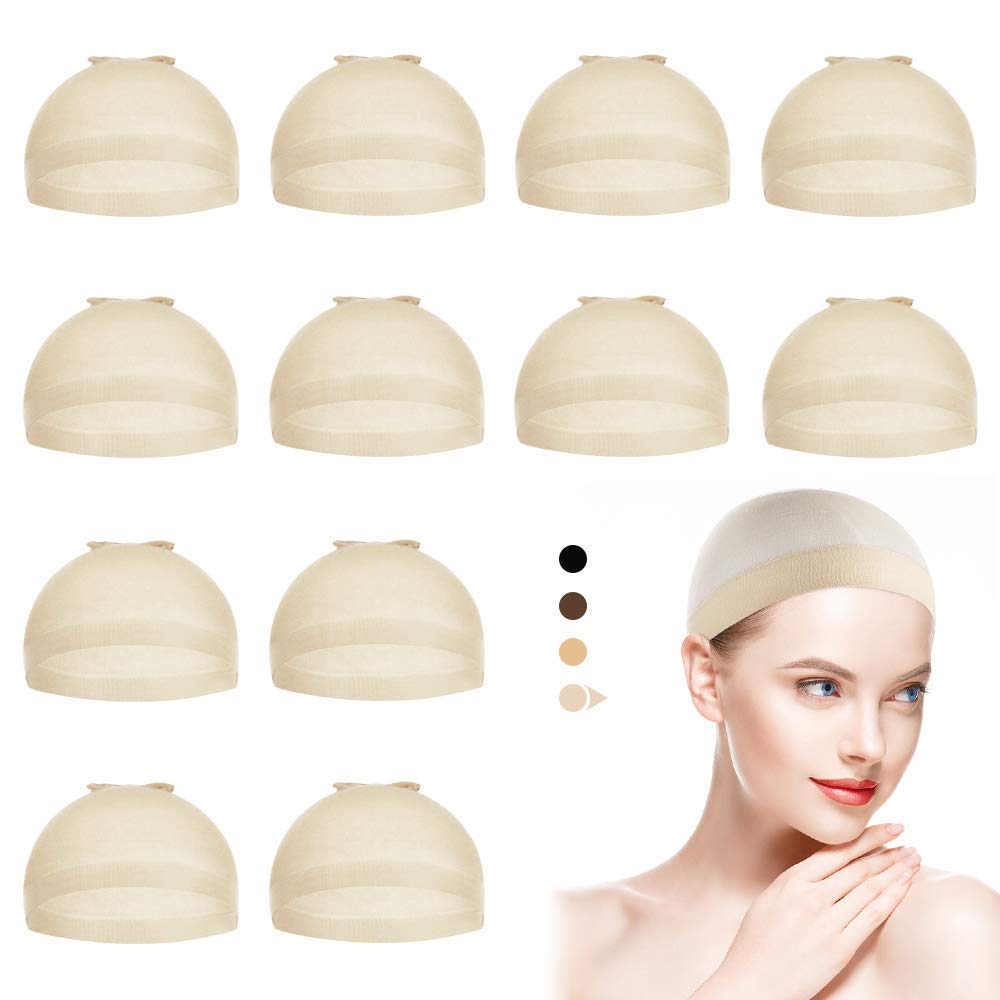 Dreamlover Nude Wig Cap for Women, Hair Net for Wigs, Wig Cap to Hold Wig in Place, Stocking Cap for Wigs, 12 Pieces