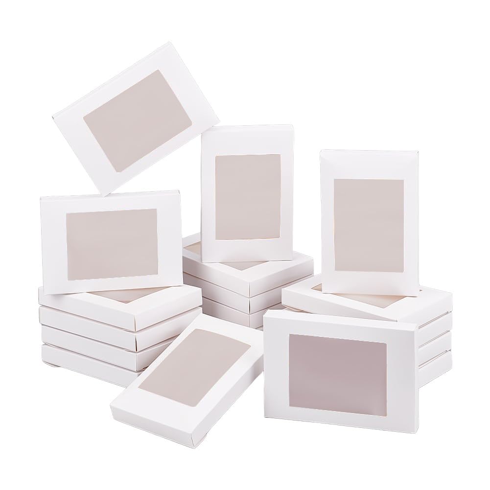 BENECREAT 30 Packs 12.5x8.5x1.5cm White Kraft Paper Bakery Box with Clear PVC Window Pastry Gift Box for Candy, Cookies and Other Handicrafts